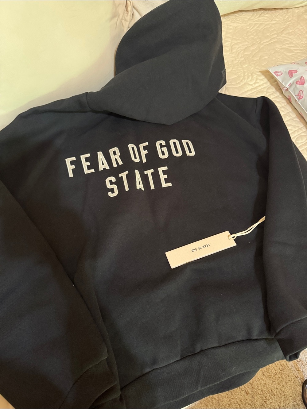 Fear of God Mens Black 'Fear of God State' Hoodie